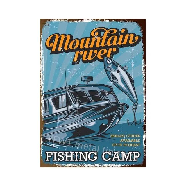 Vintage Fishing Rules Metal Tin Sign  Retro Wall Decor Plate for Farmhouse Cabin or Man Cave  Rustic Fishing Poster Plaque an