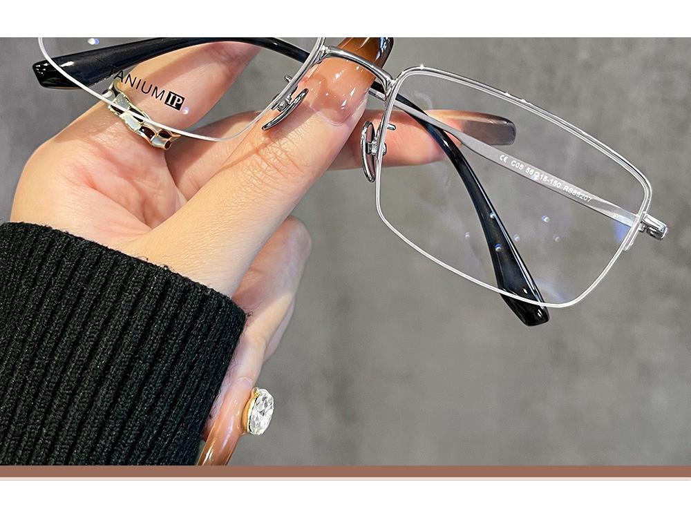 Men's Large Face Retro Square Semi-Rimless Pure Titanium Eyeglasses 88207 – High-Quality Prescription Frames