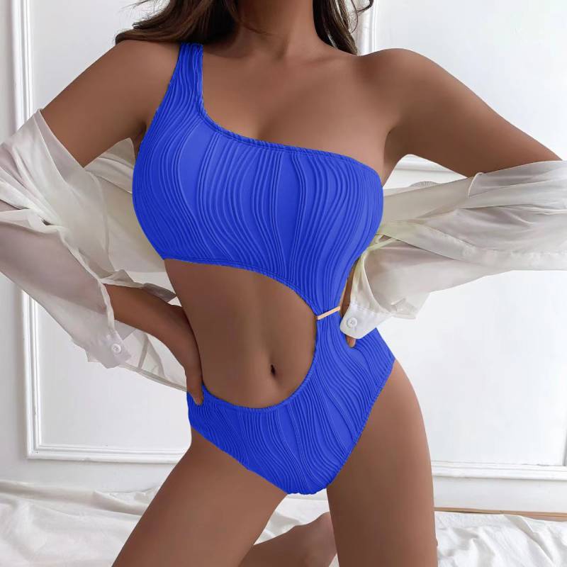 Plain Color Oneshoulder Swimsuit For Women With Padded Bust And Polyester Fabric For Swim And Dance Activities