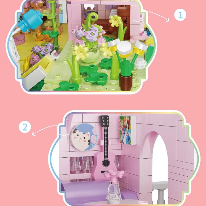 2220PCS Creative City Street View Building Bricks Mini Block Pink Girl Castle Villa Construction Model Figures Toy Collection For Gift NO BOX