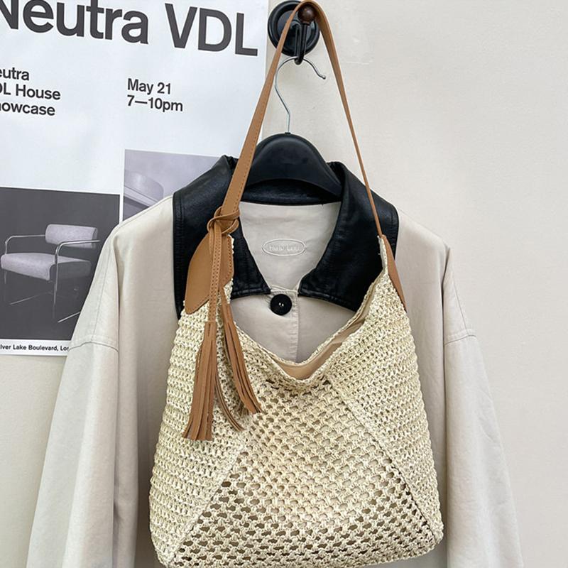 

Yogodlns Summer Versatile Hanging Pendant Woven Bagfashionable Hollow Out Leisure Grass Woven Bag Beach Bagsingle Shoulder Women s Bag 32x12x33cm бежевый