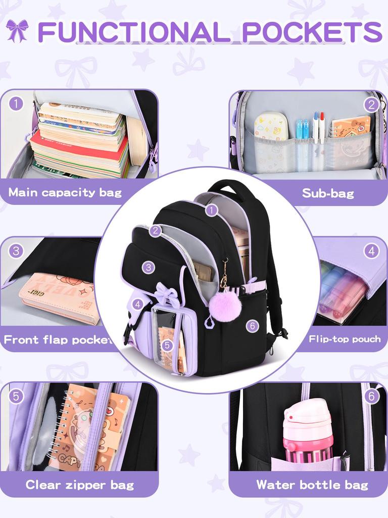 Large Capacity Bow Three-Piece Backpack Set for Girls: Perfect for Junior, Senior High, and College Students
