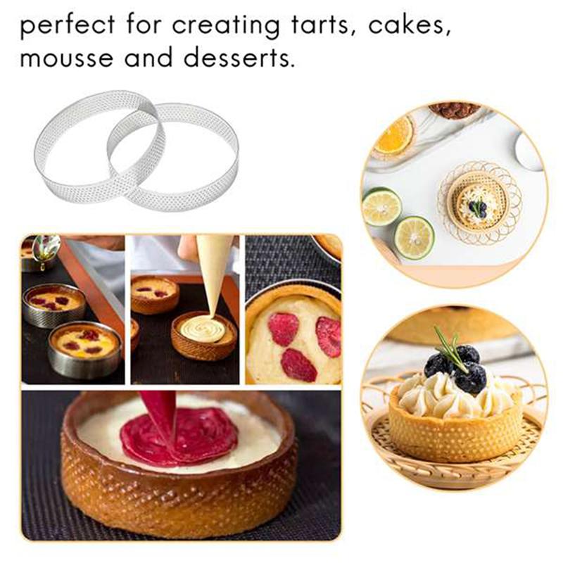 ABBP-Premium 40Pcs 10Cm Stainless Steel Tart Rings With Holes, Ideal For Baking Fruit Pies, Quiches, And Mousse Cakes