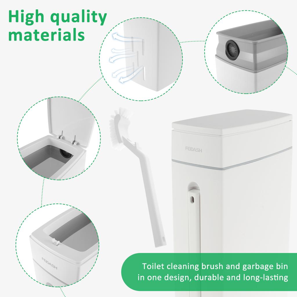 Úzký odpadkový koš do koupelny, kuchyňský kbelík na odpadky s víkem a kartáčem do úzkých prostor, nástroje na čištění toalet, příslušenství