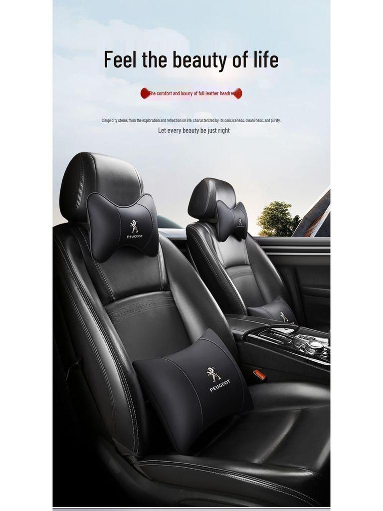 Kompatible Kopfstützen- und Lendenwirbelstützkissen, Nackenkissen und Innenraumembleme für Peugeot 408, 4008, 2008, 508L.