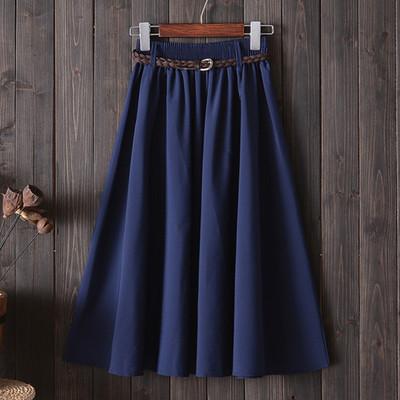 Gonna Estiva Midi al Ginocchio da Donna con Cintura Moda Coreana Donna Vita Alta Pieghettata Linea ad A Gonna da Scuola Femminile