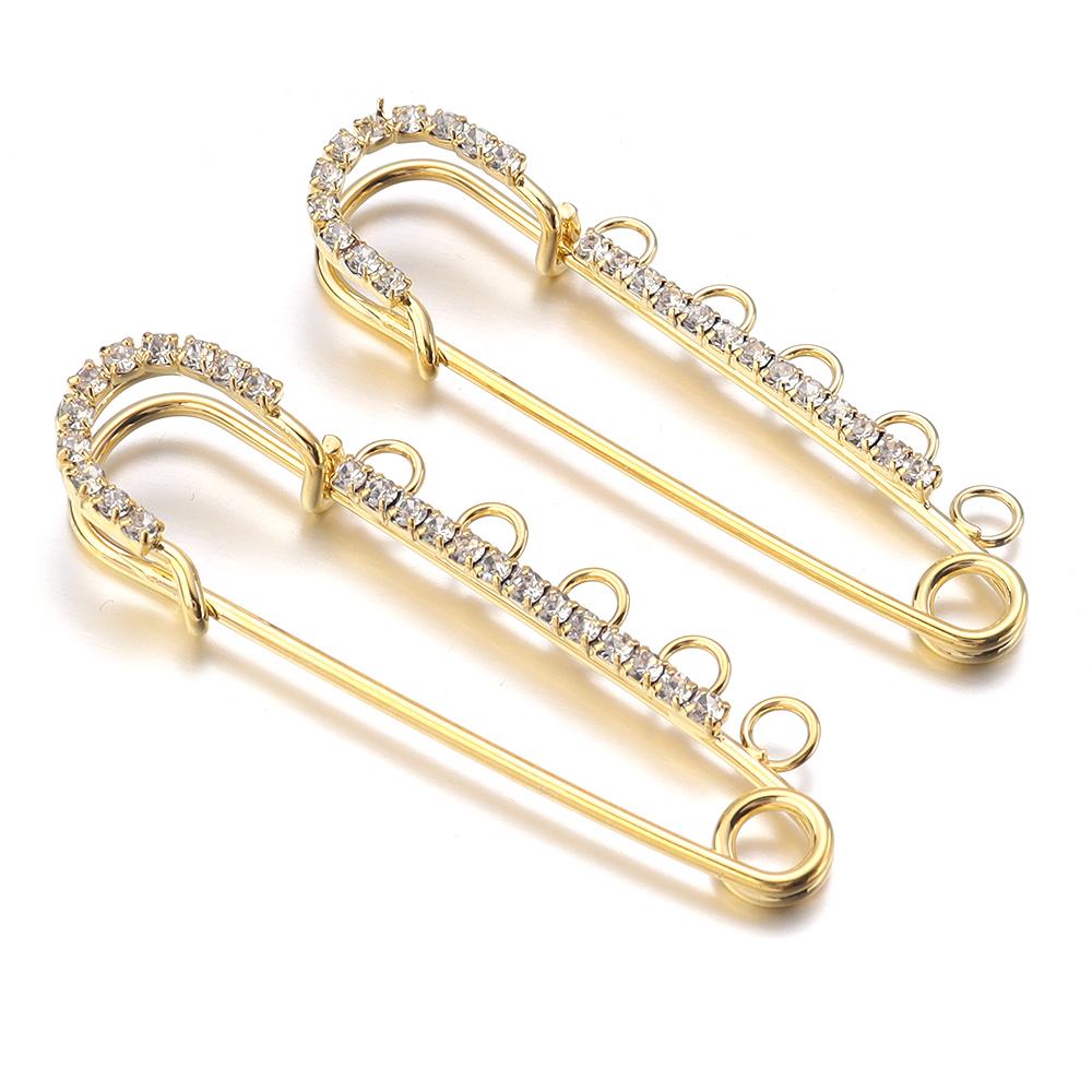 2pcs/lot Alloy Rhinestone Brooches Gold Silver Color Fixed Pins Brooch For Women Dress Safety Pin Brooches DIY Jewelry Making