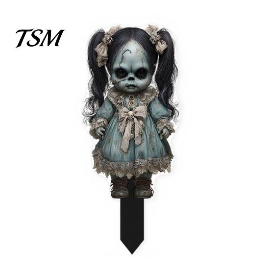 Halloween Party Decorations Scarecrow Garden Stake, 2D Flat Creepy Zombie Ornament, Spooky Doll Easy Install Ground Stakes Decoration, Scary Yard Art F