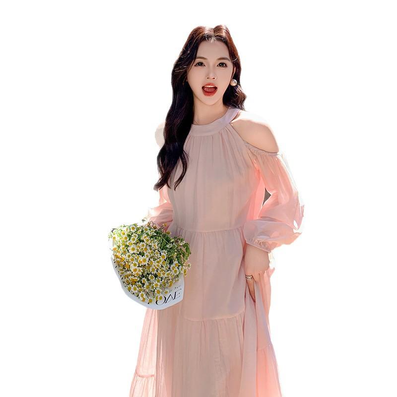 Seaside Vacation Dress Women's Summer New Sweet Gentle Wind Temperament Beautiful Off-the-shoulder Beach Dress