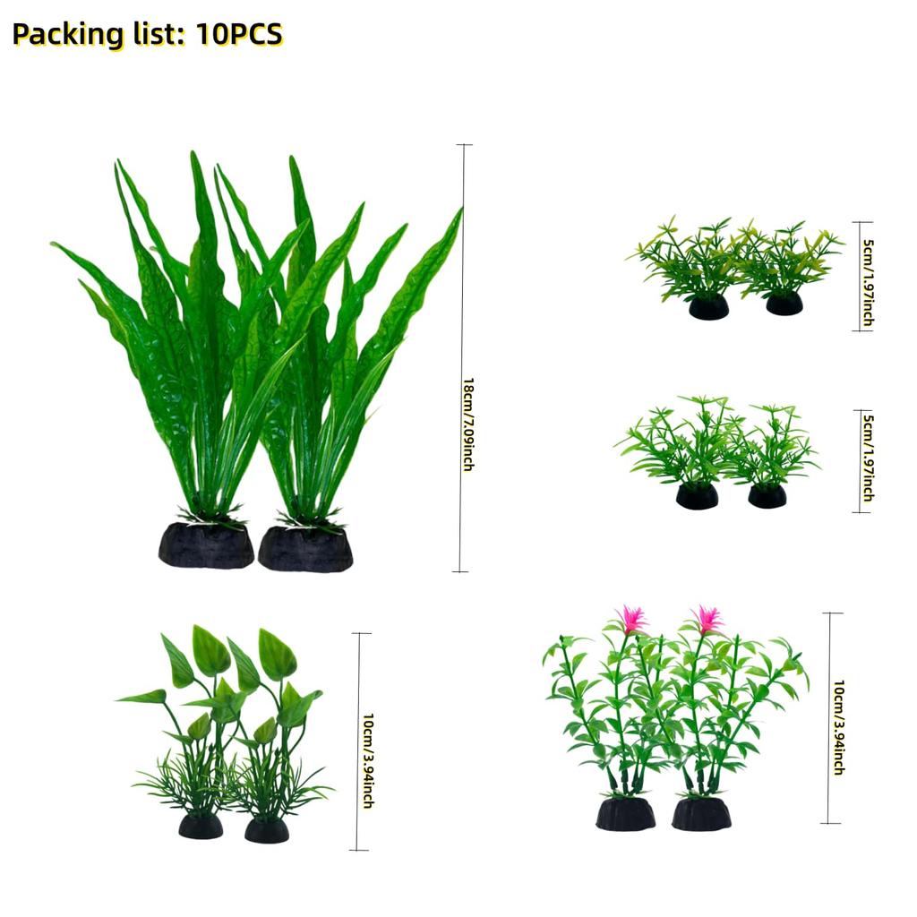 10pcs/set  Artificial Aquarium Plants green/colorful Realistic Faux Water Grass Easy to Install for Fish Tank Aquarium Decor