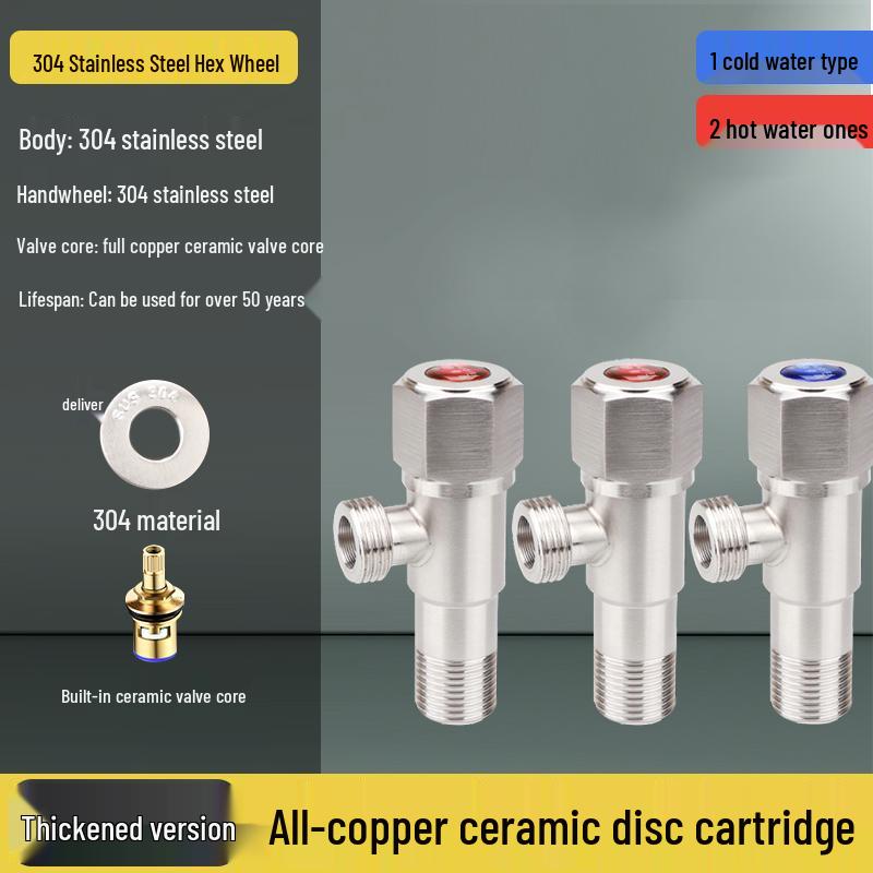304 Stainless Steel Angle Valve for Cold/Hot Water, Universal 4-Point Household Stop Valve for Water Heaters and Toilets