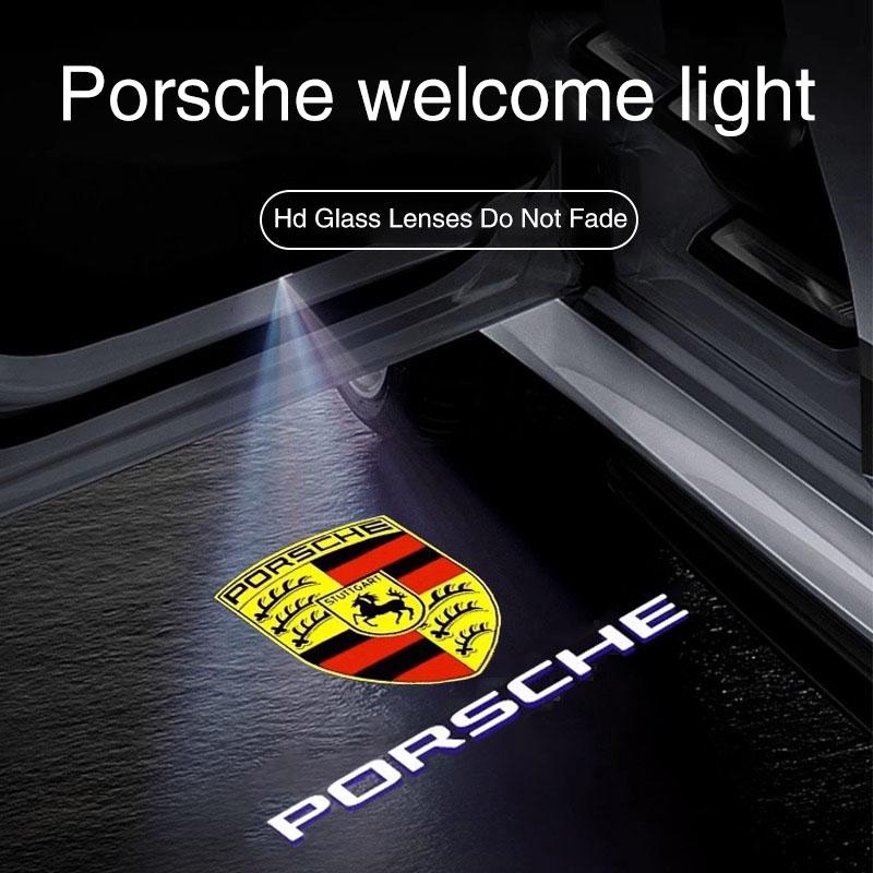 2Pcs Car Door HD Projector Lamp LED Decoration Atmosphere Light For Porsche Cayenne Panamera Macan 911 718 Taycan Boxster Cayman