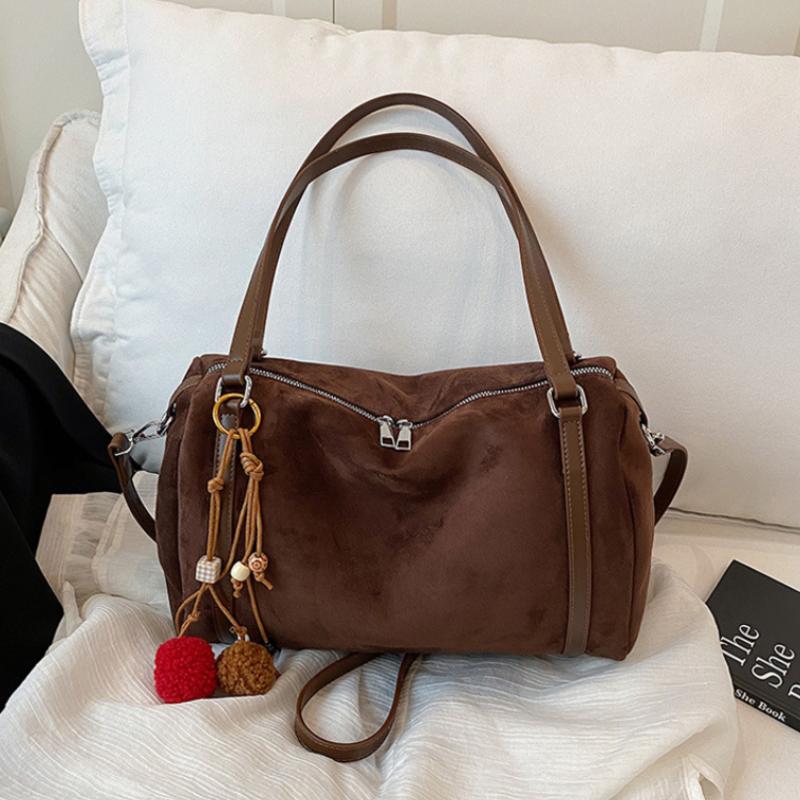 Suede Barrel Shoulder Bag Women Winter New Arrival Large Capacity Versatile Daily Commute Casual Tote Bag Crossbody Pillow Bag