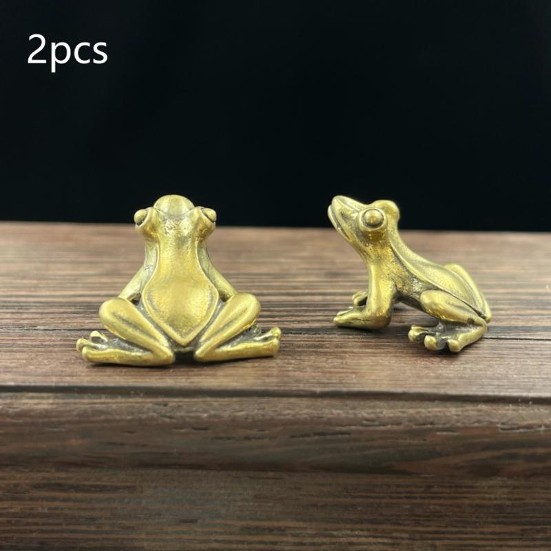 Brass Frog Statue Ornament Retro Animal Figurines Tea Pet Desktop Home Office Decor Mini Micro Garden Landscaping Decoration