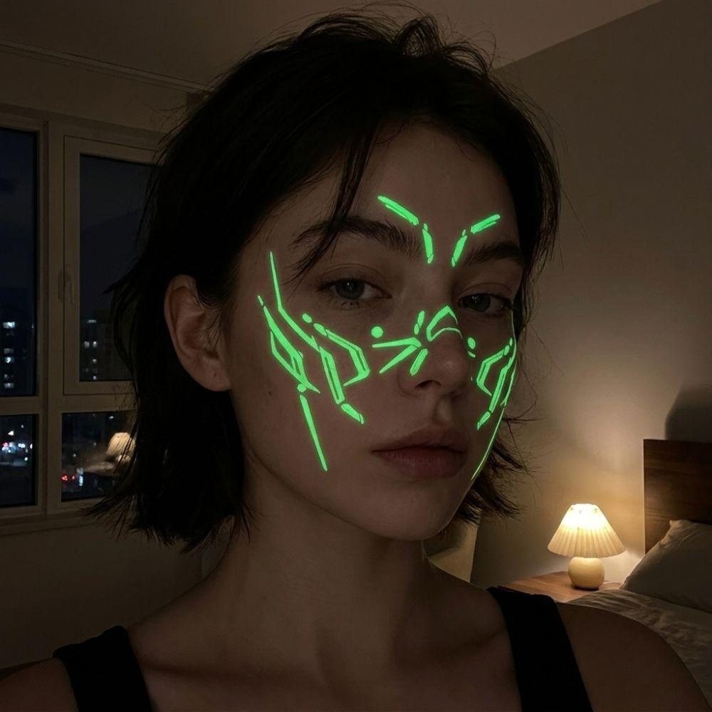 Waterproof Halloween Luminous Face Tattoo Stickers Party Cosplay Temporary Tattoos Men Women