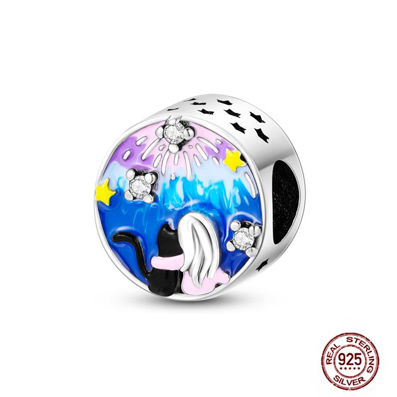 Round Clip Charms Plata Shining Moon Star Char Copper Spacer Clasp Fit Original Bracelet Glow Safety Chain Beads Diy Jewelry