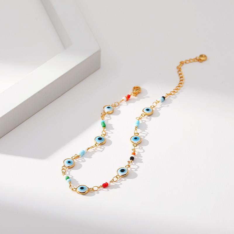 Vintage Evil Eye Copper 18k Gold Plated Women Foot Anklet Jewelry