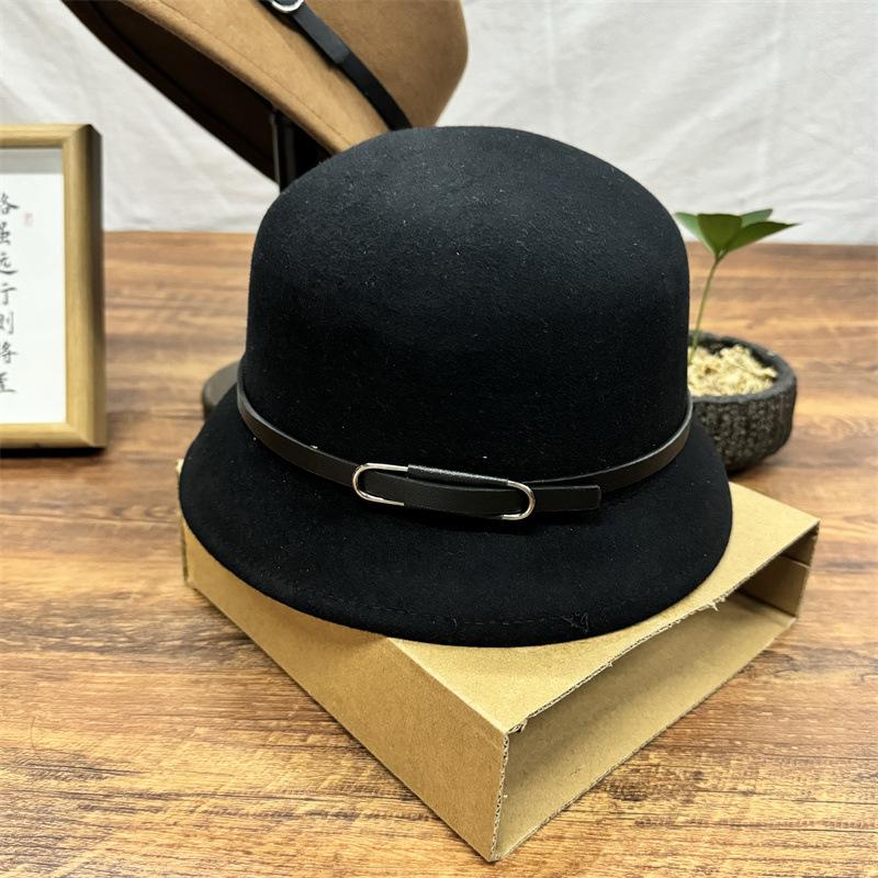 Wool Autumn and Winter Belt Buckle Wide Brim British Retro Fashion Flat Top Top Hat Hat Woolen Versatile Jazz