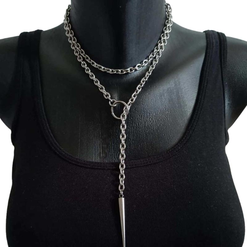 Gothic Inspired Bat Pendant Necklace Oversized O Ring Neck Chain Alloy Jewelry Piece For Bold Fashion Statements
