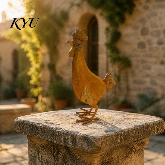 Decorative Hollow Wing Figurine Metal Rooster Statue, Rustic Distressed Iron Figurine, Farmhouse Weather Resistant Lawn Art Tabletop Outdoor Decor for