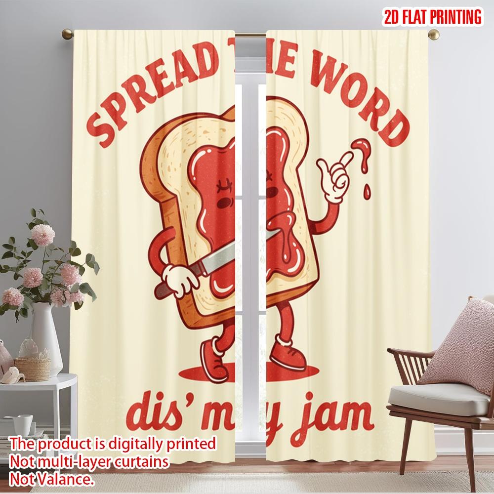 

2pcs 2D flat printing Party Curtains Toast Jam Spread The Word Polyester Without Electricity Festive Wall Decor Use for Holiday 52.50×116.00 CM 2pcs