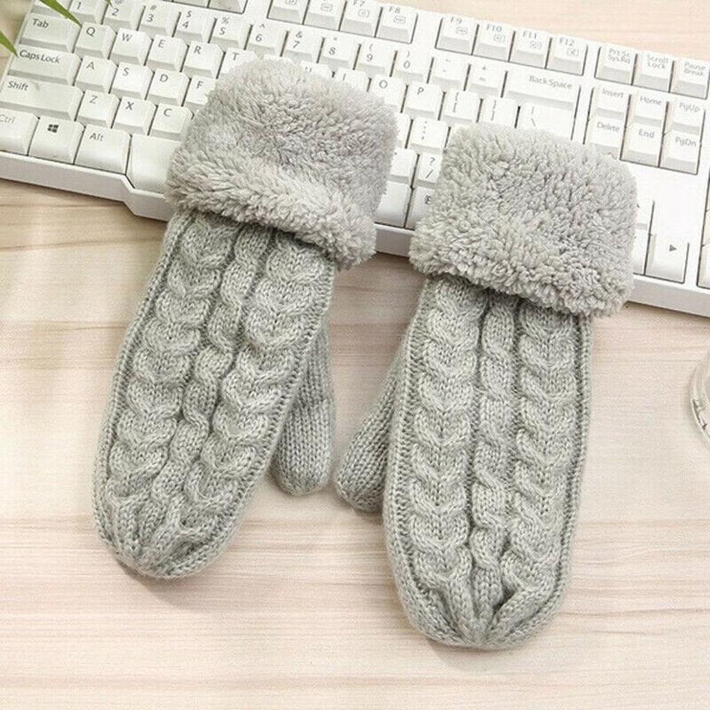 Women's Cozy Fleece Wool Knit Mittens, Grey, 10cm x 23cm