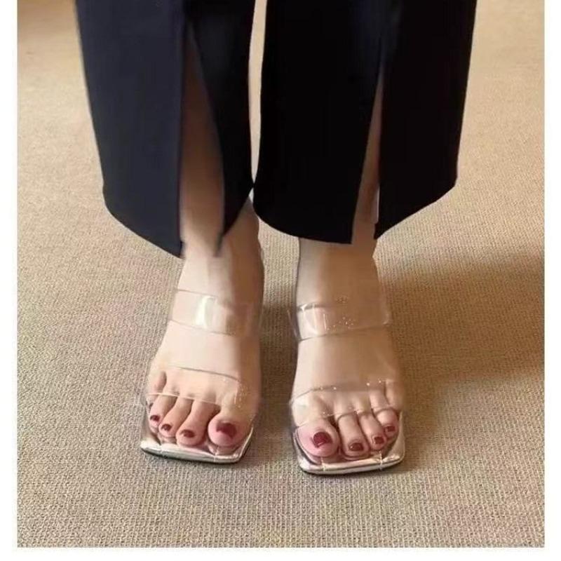 Fashion French Transparent One-word Sandals and Slippers for Women in Summer 2025 New Versatile High-heeled Sandals