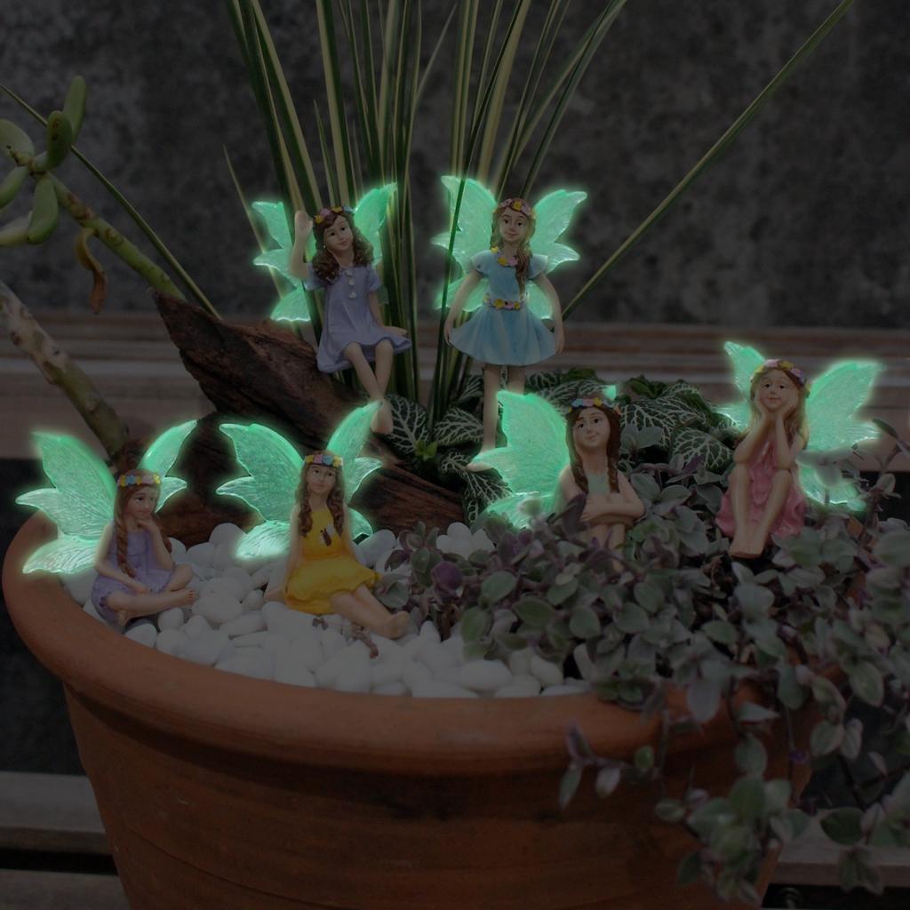 6 Stück Nachtlicht Flügel Blumenfee, Garten Mikro Landschaft Märchenwelt Szene Dekoration, Blumentopf Bonsai Blumenfee Plu