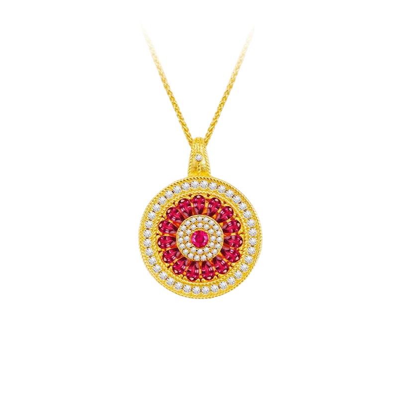 Gold-Plated Rotatable Diamond Rose Compass Pendant Necklace