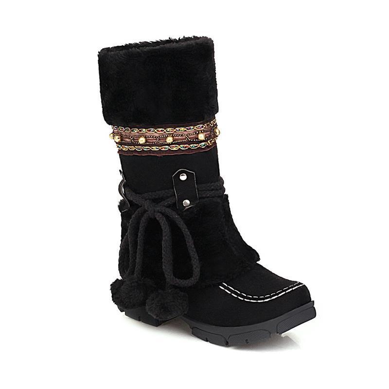 European, American Autumn and Winter Fur Ball Fur Boots Snow Boots Thermal Boots Female Student Boots Supply W