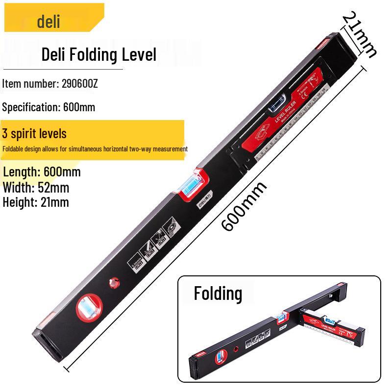 Livella a bolla in alluminio ad alta precisione Deli Tools - Resistente alle cadute, Righello magnetico per uso domestico