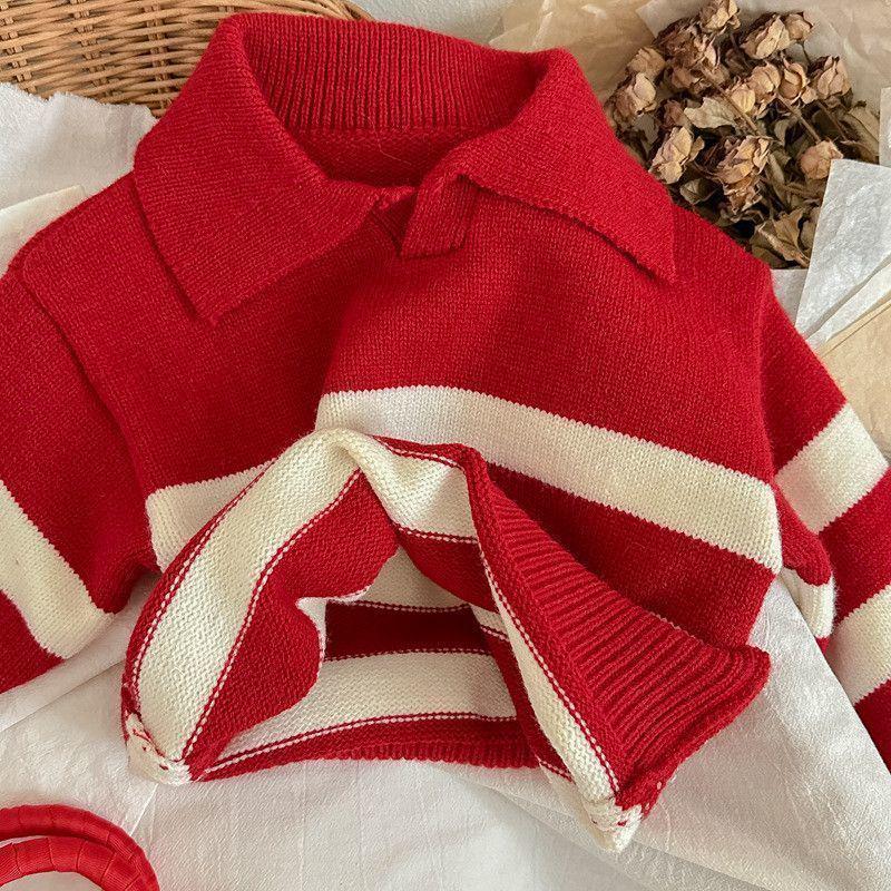 

Красный вязаный пуловер на Рождество 2025 для детей - Осенне-зимний свитер для девочек и мальчиков 80 красный