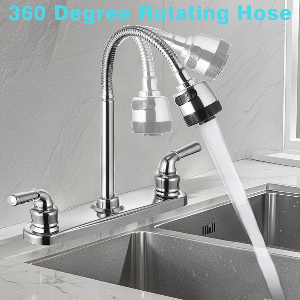 RV Kitchen Faucets,Flexible Spout RV Kitchen Sink Faucet Replacement with Two Handle-8" Main Body,High Arch-360 Swivel Replace for RV Home Campers