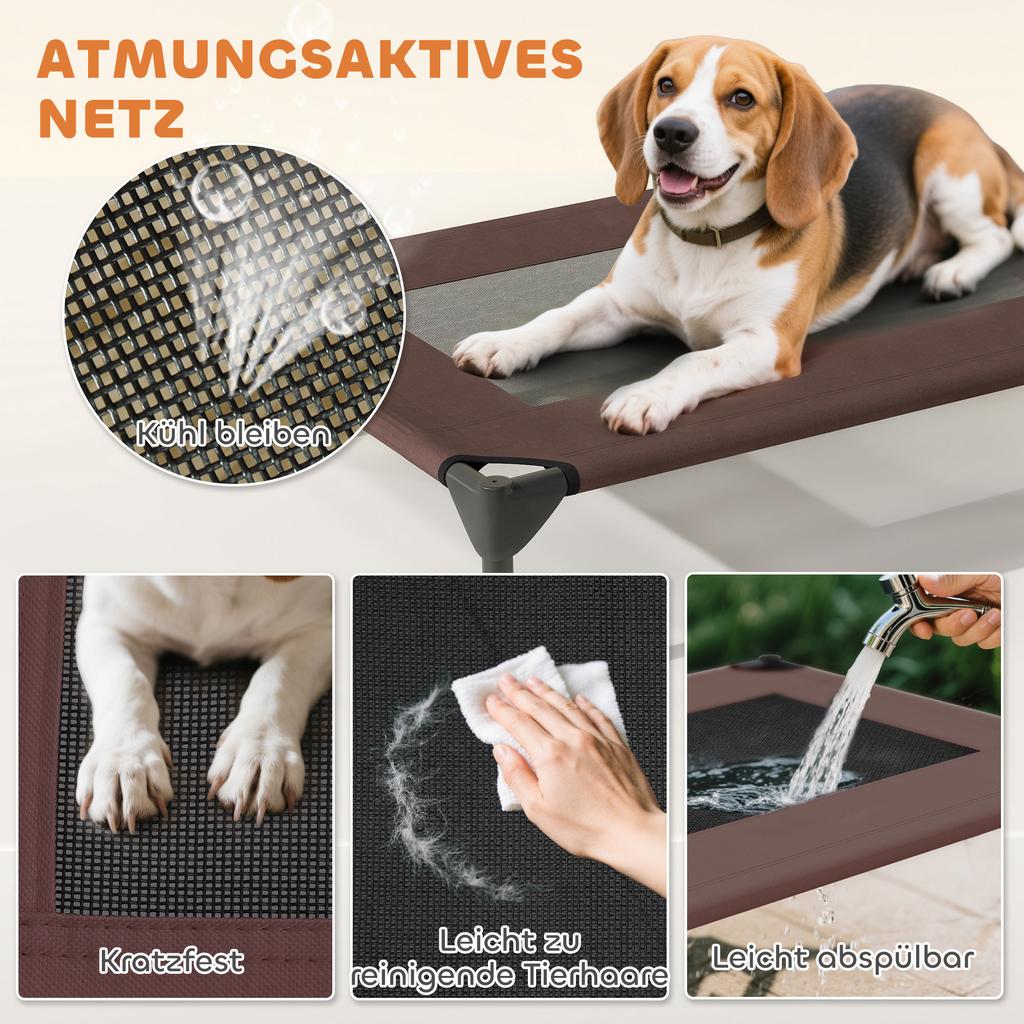 Outdoor Dog Bed with Roof, Elevated Dog Bed for Medium-Sized Dogs, 76 X 61 X 71cm, Coffee