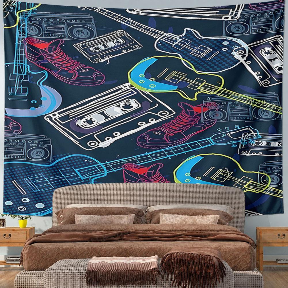 Retro Music and Rock Design Tapestry Pattern Wall Hanging Tapestry Decorative Tapestry Home Decor for Bedroom and Living Room