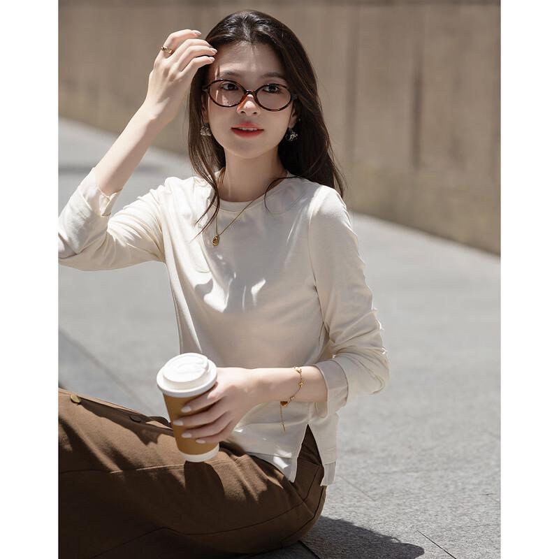 DEMANA Women's Lyocell Blend Long Sleeve Round Neck T-shirt