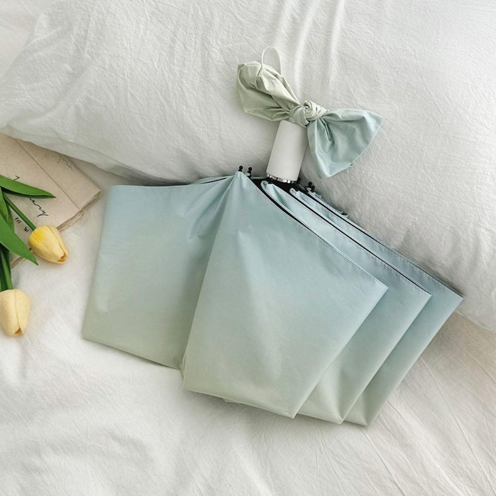 Compact Bow-knot 3-Folding Sun Umbrella Black Coated Protection Salt-Type Gradient UV Protection Sun Umbrella UPF 50+ Windproof