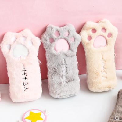 1Pc Fall/Winter Style Cute Furry Cat Paw Plush Pencil Pouch Kawaii Student Stationery Pen Bag Girls Back To School Supplies