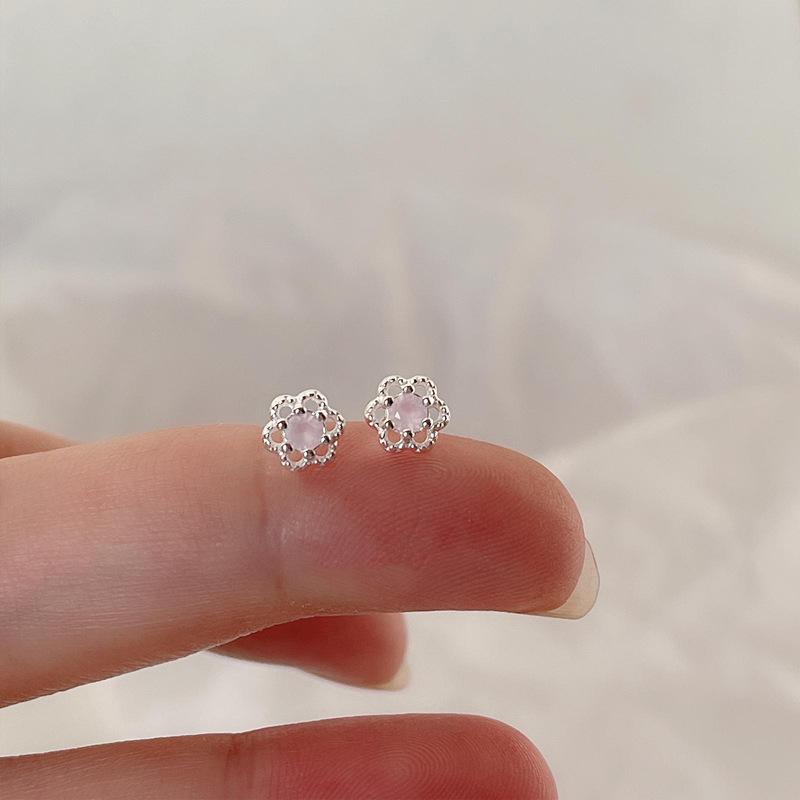 Exquisite Pink Flower Hollow Stud Earrings for Women - 2025 Versatile Light Luxury Style