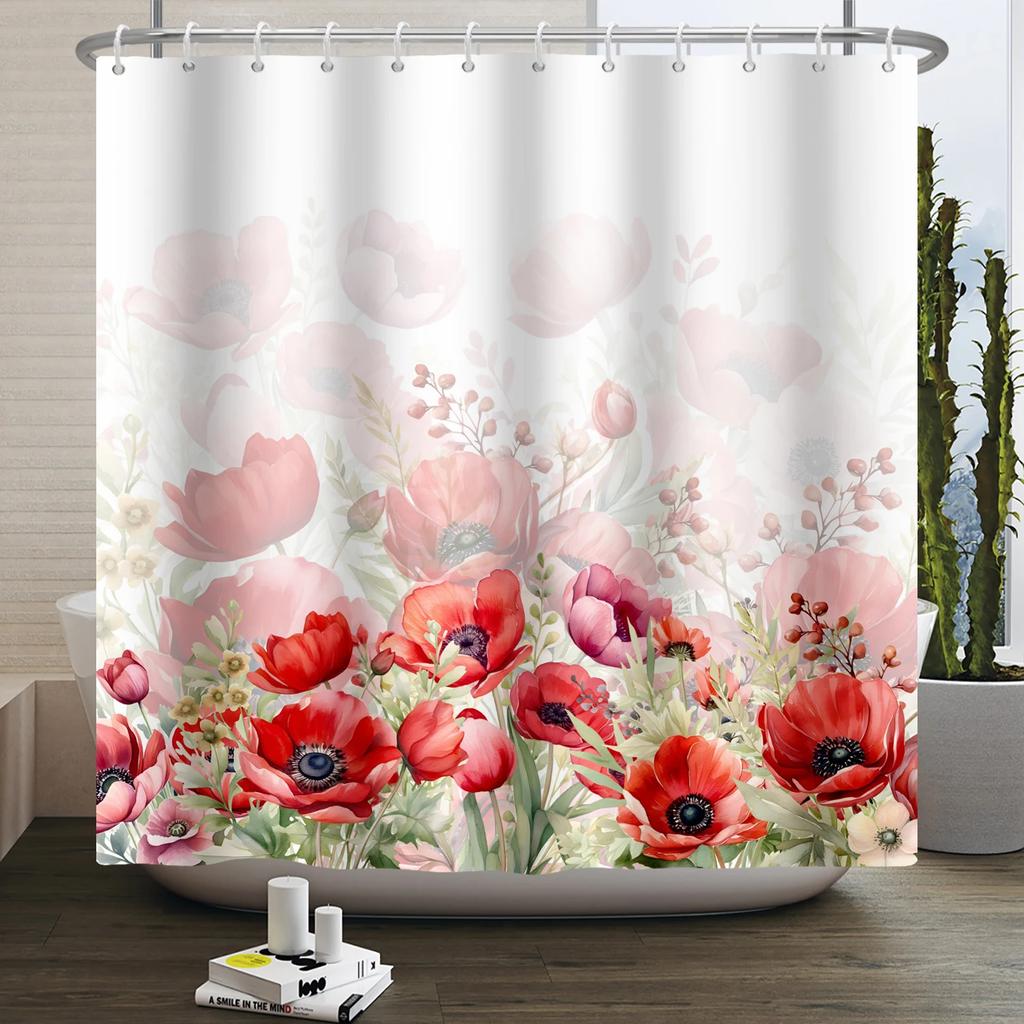 Watercolor Floral Shower Curtain for Bathroom Spring Elegant Flower Printed Bath Curtain Botanical Wildflower Bathroom Decor