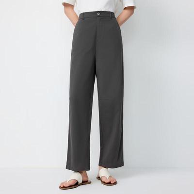Women's Deep Gray High-Waist Straight-Leg Casual Pants