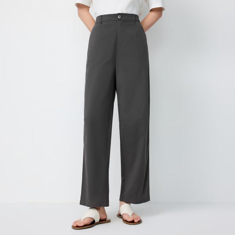 Elva' Island Women's Deep Gray High-Waist Straight-Leg Casual Pants