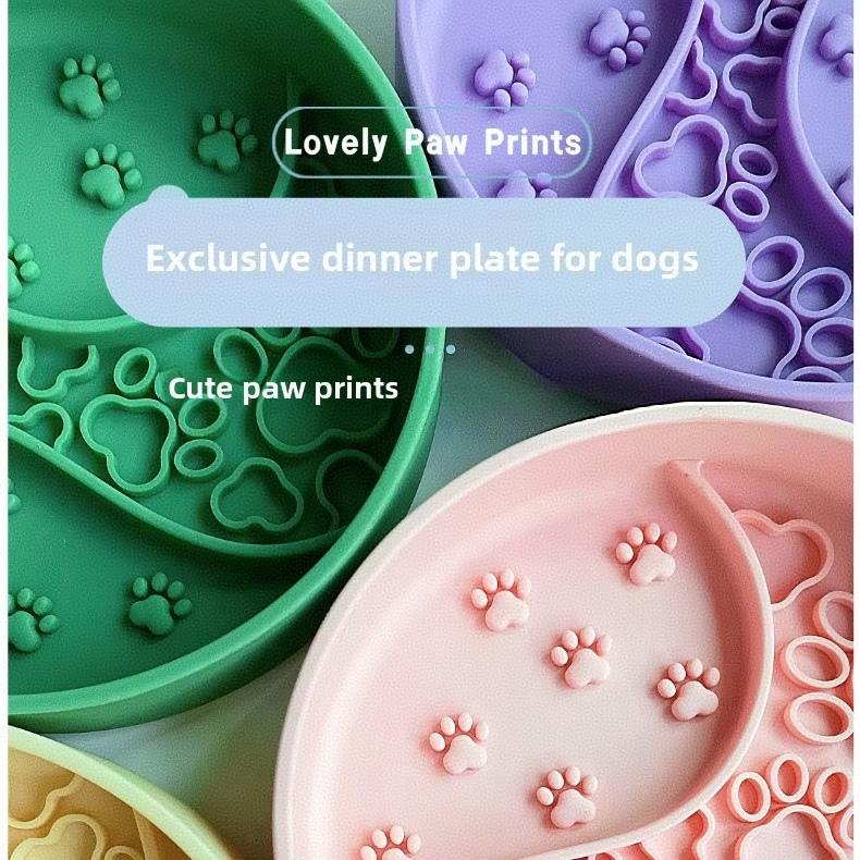 Modern Solid Pattern Silicone Slow Feeder Bowl Anti-Spill Anti-Choke Divided Food Tray Lick Mat for Cats Dogs Water Application