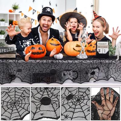 Holy Day Combination Five-piece Halloween Tablecloth Table Flag Combination Set Foreign Trade Style Black Lace Mesh