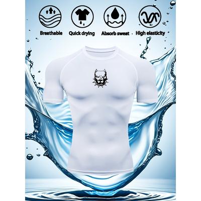 Mens White Compression Short Sleeve T-Shirt Black Small Skull Graphic Quick Dry Breathable High Elasticity Gym And Running Athletic Top