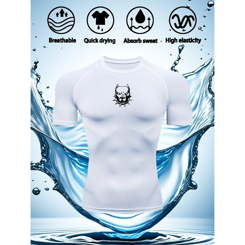 Mens White Compression Short Sleeve T-Shirt Black Small Skull Graphic Quick Dry Breathable High Elasticity Gym And Running Athletic Top