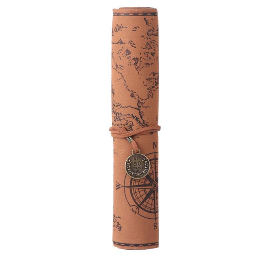 

Vintage Leather Pen Bag Retro Pencil Case Luxury Roll Up Design Unique Gift for Students Office Supplies PU Material коричневый