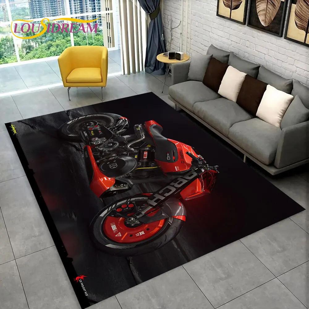 3D Cyberpunk Concept Motorcycle Cartoon Area Rug,Carpet for Living Room Bedroom Sofa Doormat Decoration,kids Non-slip Floor Mat