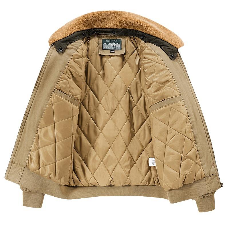 Veste Rembourrée Homme Automne et Hiver Empilée Épaissie Veste Rembourrée Col Fourrure Veste Décontractée Pilote Veste Rembourrée
