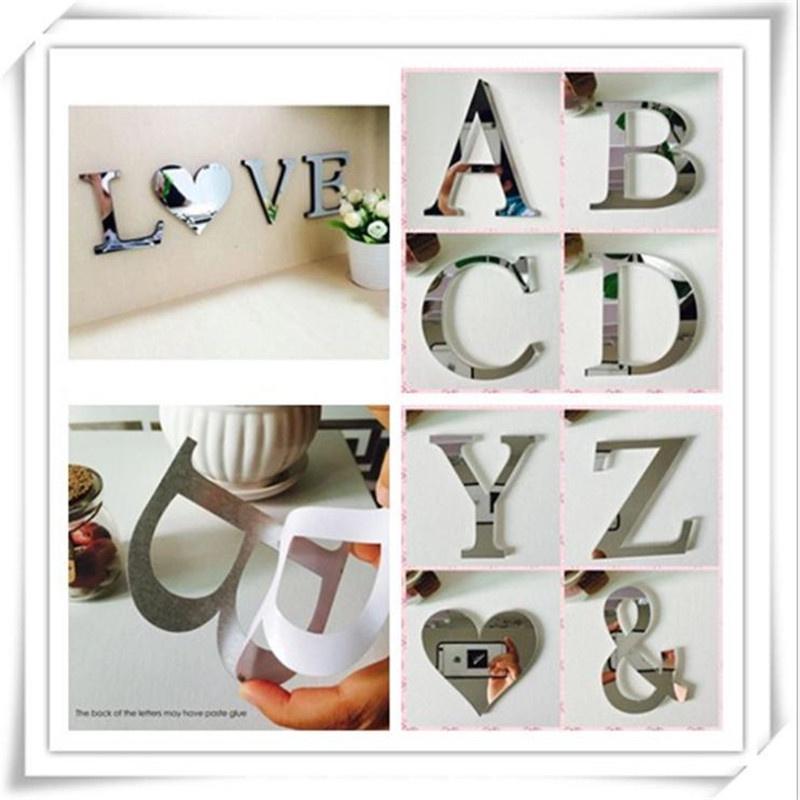Chic 4 Letters Love Home Furniture Mirror Tiles Self-adhesive Wall Sticker Decor